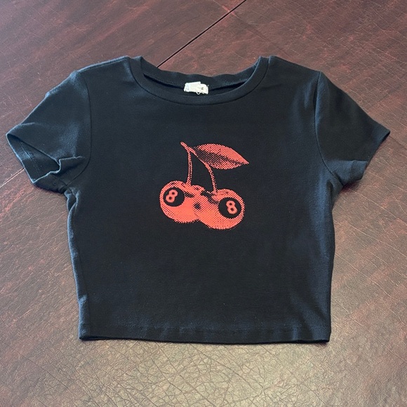 Garage Tops - Garage Black Crop Tee with Red Cherry Graphic